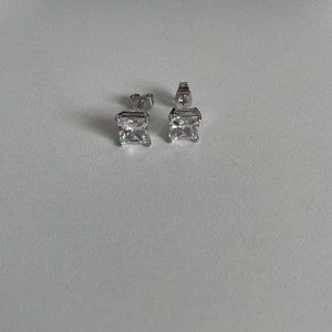 18K White Gold Plated Princess Cut Clear Cubic